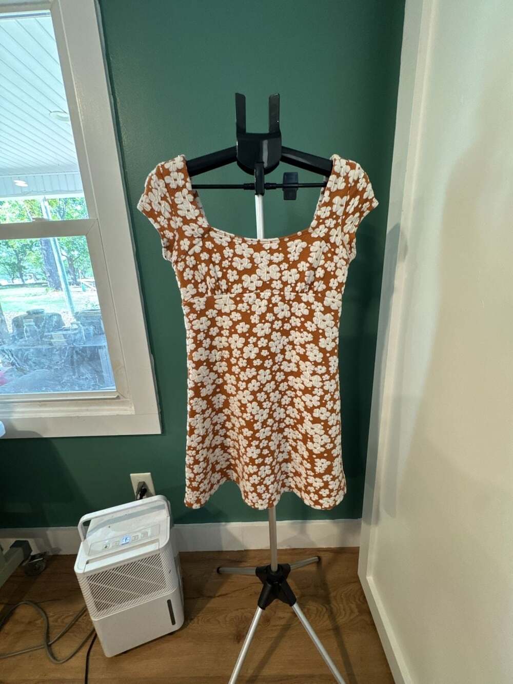 Altar'd State Floral Mini Dress Size M Brown White Daisy Milkmaid
